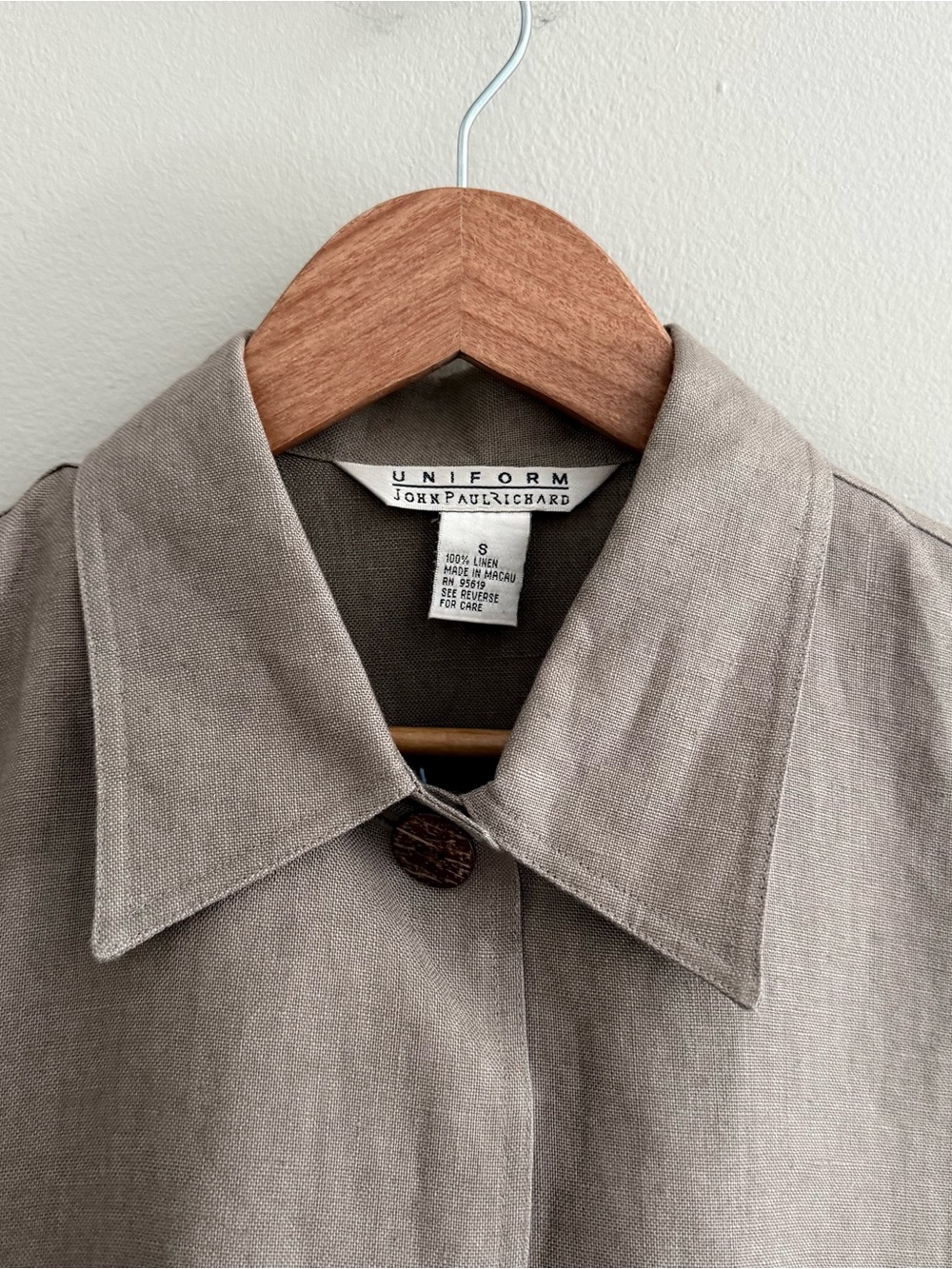 Vintage Linen Taupe Oversized Button Down Shirt Womens Small - Picture 4 of 5
